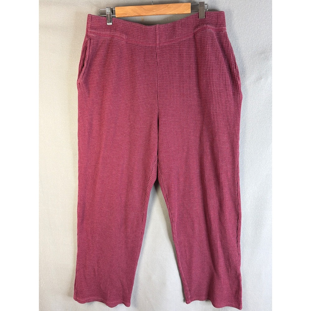 Terra & Sky Women 0X (14W) Waffle Knit Pants Burgundy Excellent Waffle Texture